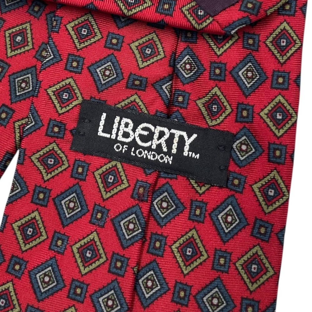 Vintage Liberty Of London 100% Silk Tie Deep Red Geometric‎ Diamonds Classic